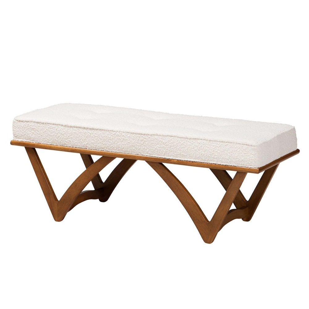 Baxton Studio Baxton Studio Chenoa Japandi Cream Boucle Bench with Walnut Legs - Elegant Seating for Modern Spaces BBT5472-Maya-Cream/Walnut-Bench