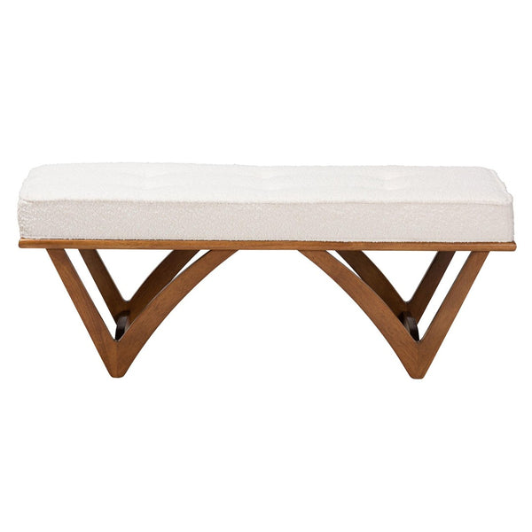 Baxton Studio Baxton Studio Chenoa Japandi Cream Boucle Bench with Walnut Legs - Elegant Seating for Modern Spaces BBT5472-Maya-Cream/Walnut-Bench
