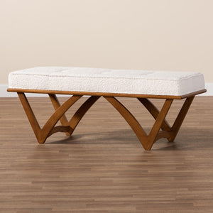 Baxton Studio Baxton Studio Chenoa Japandi Cream Boucle Bench with Walnut Legs - Elegant Seating for Modern Spaces BBT5472-Maya-Cream/Walnut-Bench
