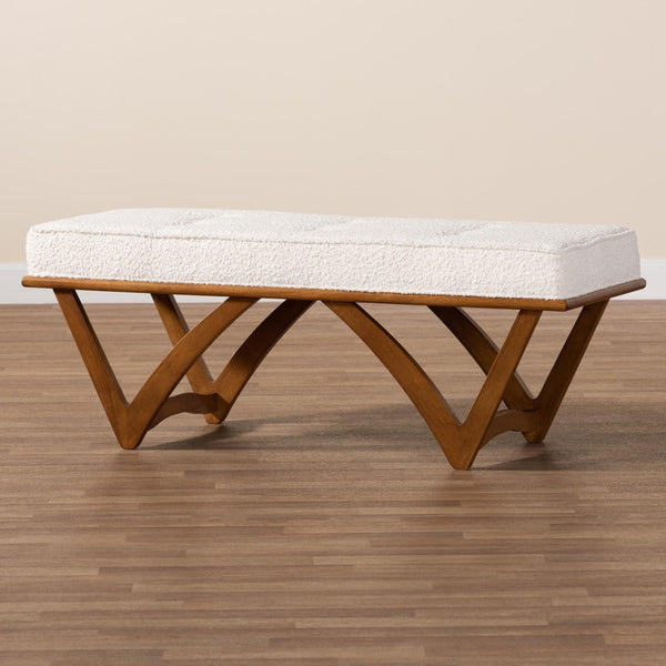 Baxton Studio Baxton Studio Chenoa Japandi Cream Boucle Bench with Walnut Legs - Elegant Seating for Modern Spaces BBT5472-Maya-Cream/Walnut-Bench