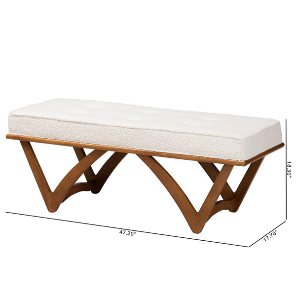 Baxton Studio Baxton Studio Chenoa Japandi Cream Boucle Bench with Walnut Legs - Elegant Seating for Modern Spaces BBT5472-Maya-Cream/Walnut-Bench