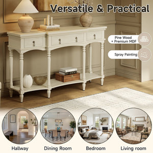 English Elm [video] Solid Pine Console Table Ornate Carved Legs Copper Hardware Soft-close Drawers White N759P433566K