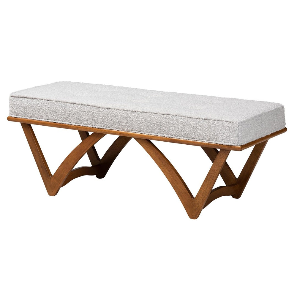 Baxton Studio Baxton Studio Chenoa Japandi Bench - Elegant Light Grey Boucle Seat & Walnut Wood Frame for Modern Spaces BBT5472-Maya-Sky Grey/Walnut-Bench