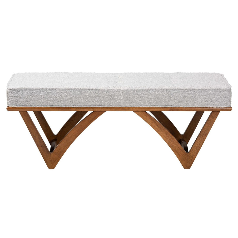 Baxton Studio Baxton Studio Chenoa Japandi Bench - Elegant Light Grey Boucle Seat & Walnut Wood Frame for Modern Spaces BBT5472-Maya-Sky Grey/Walnut-Bench