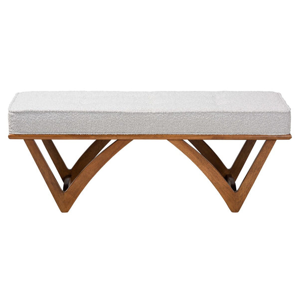 Baxton Studio Baxton Studio Chenoa Japandi Bench - Elegant Light Grey Boucle Seat & Walnut Wood Frame for Modern Spaces BBT5472-Maya-Sky Grey/Walnut-Bench
