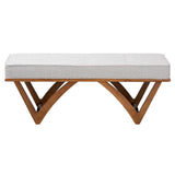 Baxton Studio Chenoa Japandi Light Grey Boucle Fabric and Walnut Brown Finished Wood Bench