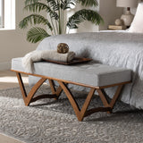 Baxton Studio Chenoa Japandi Light Grey Boucle Fabric and Walnut Brown Finished Wood Bench