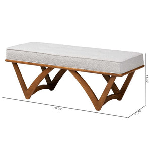 Baxton Studio Baxton Studio Chenoa Japandi Bench - Elegant Light Grey Boucle Seat & Walnut Wood Frame for Modern Spaces BBT5472-Maya-Sky Grey/Walnut-Bench