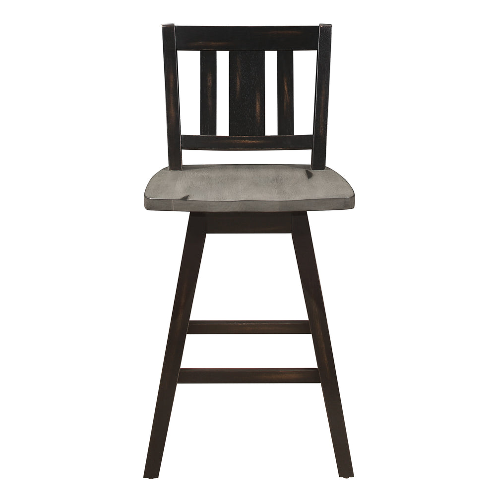 English Elm Counter Height Chairs Set Of 2 - Black Gray 360° Swivel Rustic Rubberwood Dining Furniture B011P194907
