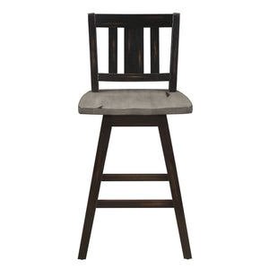 English Elm Counter Height Chairs Set Of 2 - Black Gray 360° Swivel Rustic Rubberwood Dining Furniture B011P194907