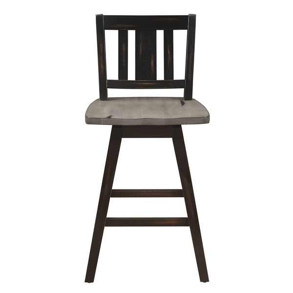 English Elm Counter Height Chairs Set Of 2 - Black Gray 360° Swivel Rustic Rubberwood Dining Furniture B011P194907