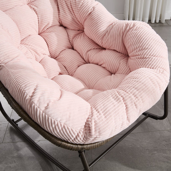 English Elm Outdoor Rattan Oversized Egg Rocking Chair with Velvet Padded Cushion, Hand‑Woven Patio Recliner Seat Pink W640P271524