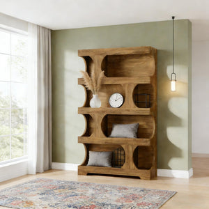 English Elm Practical S-shaped Bookcase Four Tier Mdf Shelving Unit for Living Room or Office T3971P452699
