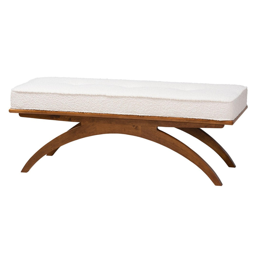 Baxton Studio Baxton Orella Japandi Bench: Cream Boucle Cushion & Walnut Brown Legs for Elegant Living Spaces BBT5473-Maya-Cream/Walnut-Bench