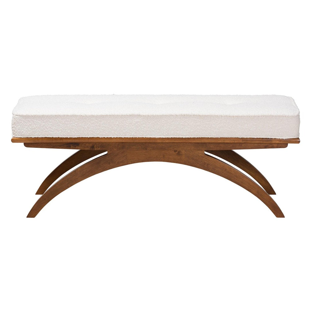 Baxton Studio Baxton Orella Japandi Bench: Cream Boucle Cushion & Walnut Brown Legs for Elegant Living Spaces BBT5473-Maya-Cream/Walnut-Bench