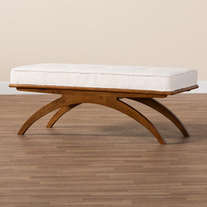 Baxton Studio Baxton Orella Japandi Bench: Cream Boucle Cushion & Walnut Brown Legs for Elegant Living Spaces BBT5473-Maya-Cream/Walnut-Bench