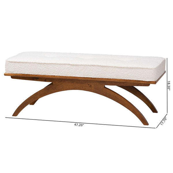 Baxton Studio Baxton Orella Japandi Bench: Cream Boucle Cushion & Walnut Brown Legs for Elegant Living Spaces BBT5473-Maya-Cream/Walnut-Bench