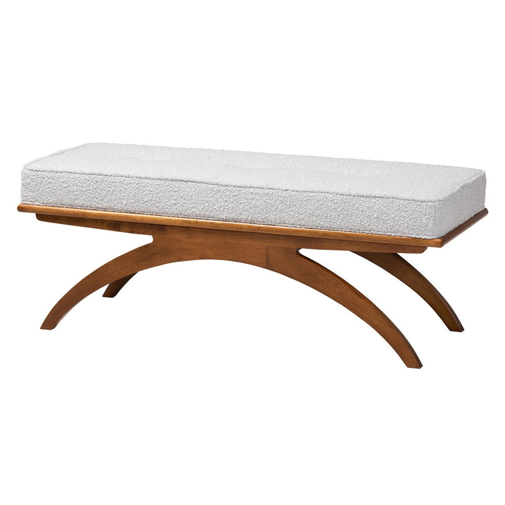 Baxton Studio Baxton Studio Japandi Light Grey Boucle Bench with Walnut Legs - Modern Accent for Any Space BBT5473-Maya-Sky Grey/Walnut-Bench
