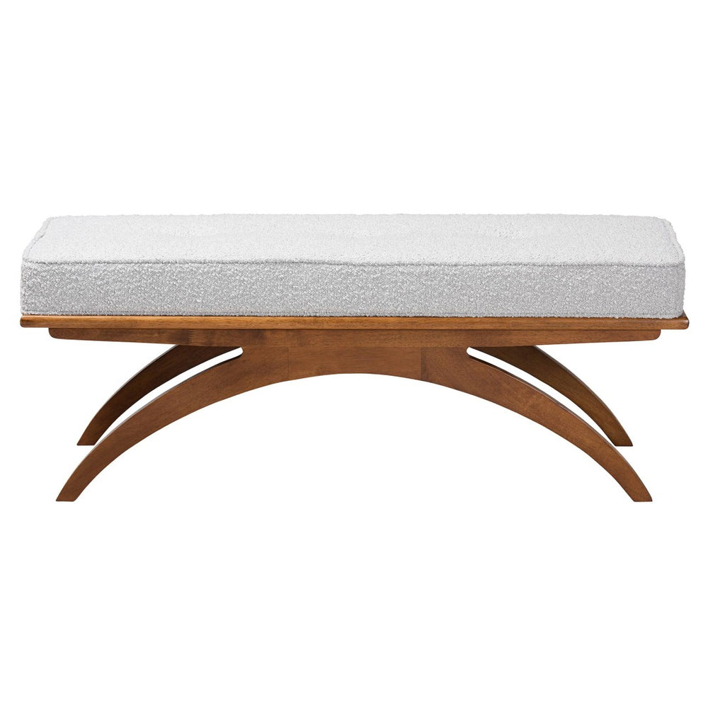 Baxton Studio Baxton Studio Japandi Light Grey Boucle Bench with Walnut Legs - Modern Accent for Any Space BBT5473-Maya-Sky Grey/Walnut-Bench