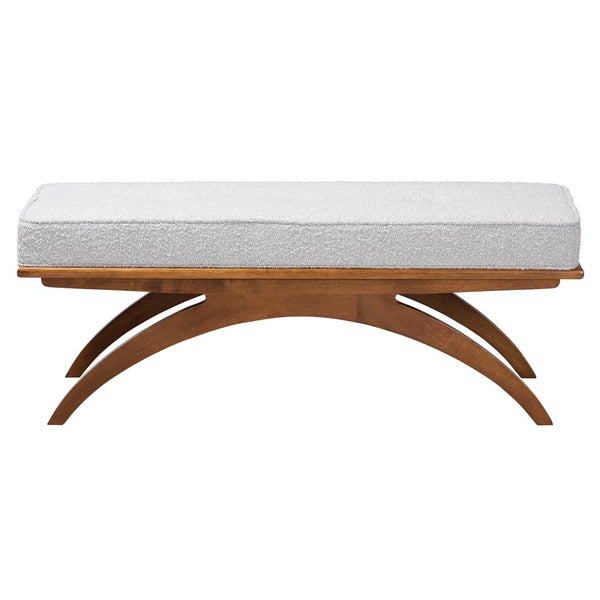 Baxton Studio Baxton Studio Japandi Light Grey Boucle Bench with Walnut Legs - Modern Accent for Any Space BBT5473-Maya-Sky Grey/Walnut-Bench