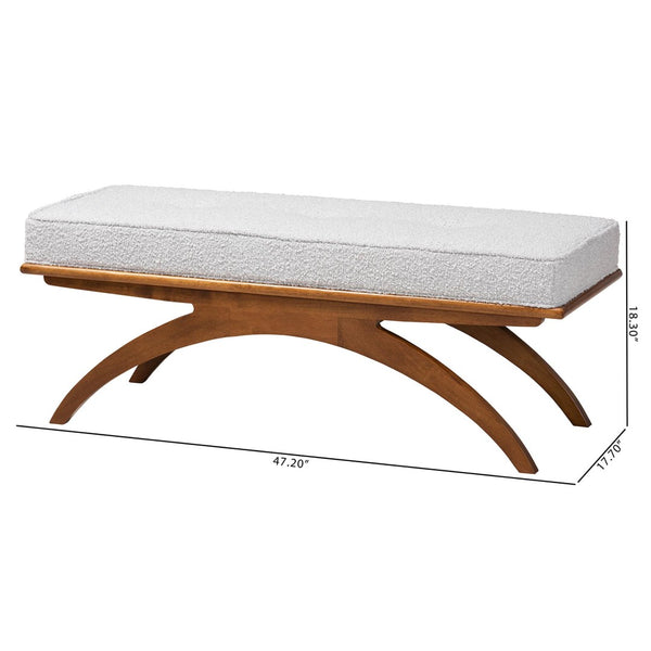 Baxton Studio Baxton Studio Japandi Light Grey Boucle Bench with Walnut Legs - Modern Accent for Any Space BBT5473-Maya-Sky Grey/Walnut-Bench