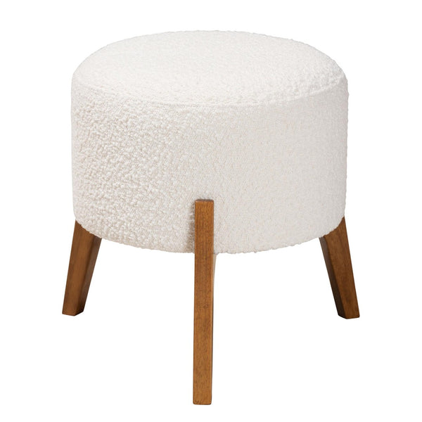 Baxton Studio Baxton Studio Elkie Ottoman - Japandi Cream Boucle Footstool with Walnut Legs for Chic Spaces BBT5474-Maya-Cream/Walnut-Foot Stool