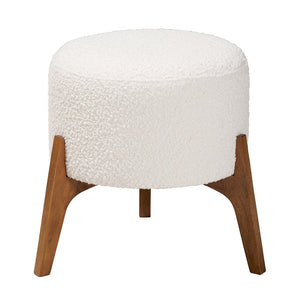 Baxton Studio Baxton Studio Elkie Ottoman - Japandi Cream Boucle Footstool with Walnut Legs for Chic Spaces BBT5474-Maya-Cream/Walnut-Foot Stool