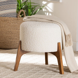 Baxton Studio Baxton Studio Elkie Ottoman - Japandi Cream Boucle Footstool with Walnut Legs for Chic Spaces BBT5474-Maya-Cream/Walnut-Foot Stool