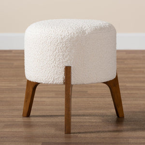 Baxton Studio Baxton Studio Elkie Ottoman - Japandi Cream Boucle Footstool with Walnut Legs for Chic Spaces BBT5474-Maya-Cream/Walnut-Foot Stool