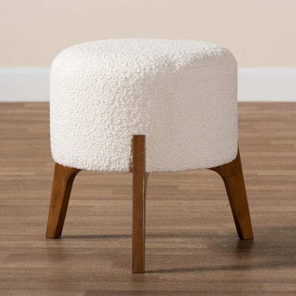 Baxton Studio Baxton Studio Elkie Ottoman - Japandi Cream Boucle Footstool with Walnut Legs for Chic Spaces BBT5474-Maya-Cream/Walnut-Foot Stool