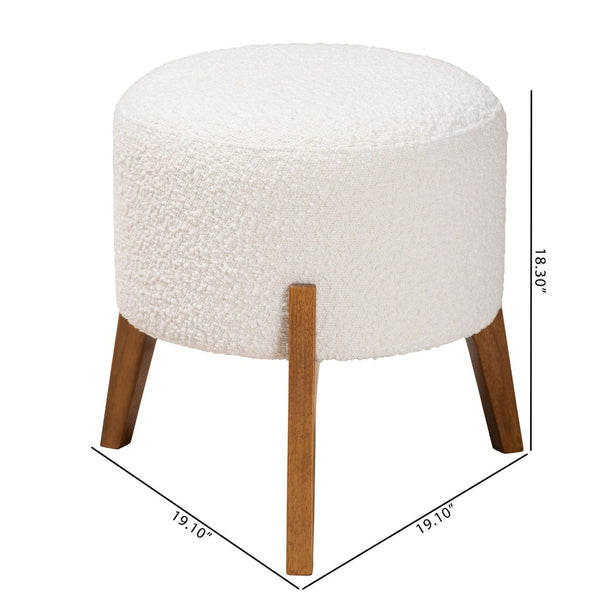 Baxton Studio Baxton Studio Elkie Ottoman - Japandi Cream Boucle Footstool with Walnut Legs for Chic Spaces BBT5474-Maya-Cream/Walnut-Foot Stool