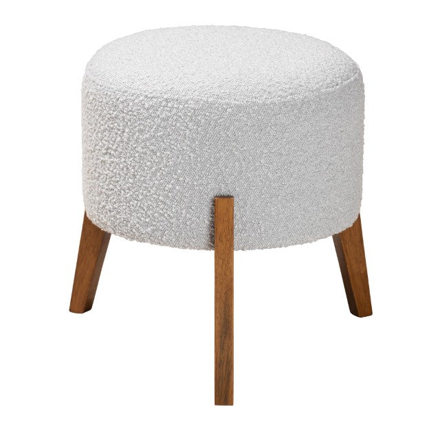 Baxton Studio Baxton Elkie Japandi Ottoman: Light Grey Boucle Footstool with Walnut Legs for Modern Interiors BBT5474-Maya-Sky Grey/Walnut-Foot Stool