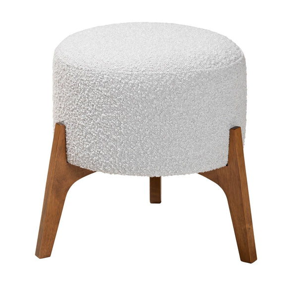 Baxton Studio Baxton Elkie Japandi Ottoman: Light Grey Boucle Footstool with Walnut Legs for Modern Interiors BBT5474-Maya-Sky Grey/Walnut-Foot Stool