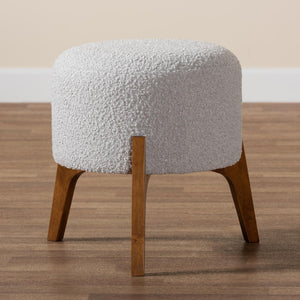Baxton Studio Baxton Elkie Japandi Ottoman: Light Grey Boucle Footstool with Walnut Legs for Modern Interiors BBT5474-Maya-Sky Grey/Walnut-Foot Stool