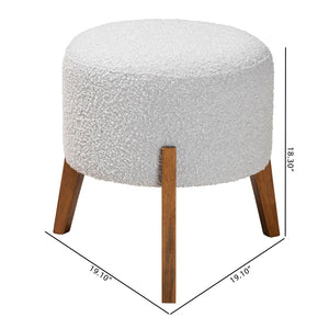 Baxton Studio Baxton Elkie Japandi Ottoman: Light Grey Boucle Footstool with Walnut Legs for Modern Interiors BBT5474-Maya-Sky Grey/Walnut-Foot Stool