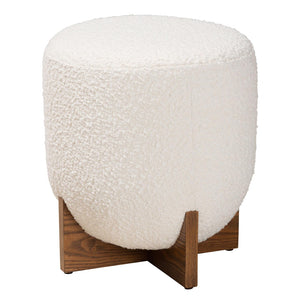 Baxton Studio Baxton Studio Fisk Cream Boucle Ottoman - Japandi Style Footstool with Walnut Cross Legs for Modern Homes BBT5475-Maya-Cream/Walnut-Foot Stool