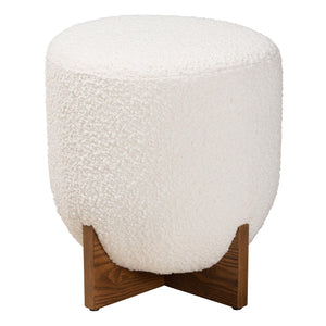 Baxton Studio Baxton Studio Fisk Cream Boucle Ottoman - Japandi Style Footstool with Walnut Cross Legs for Modern Homes BBT5475-Maya-Cream/Walnut-Foot Stool