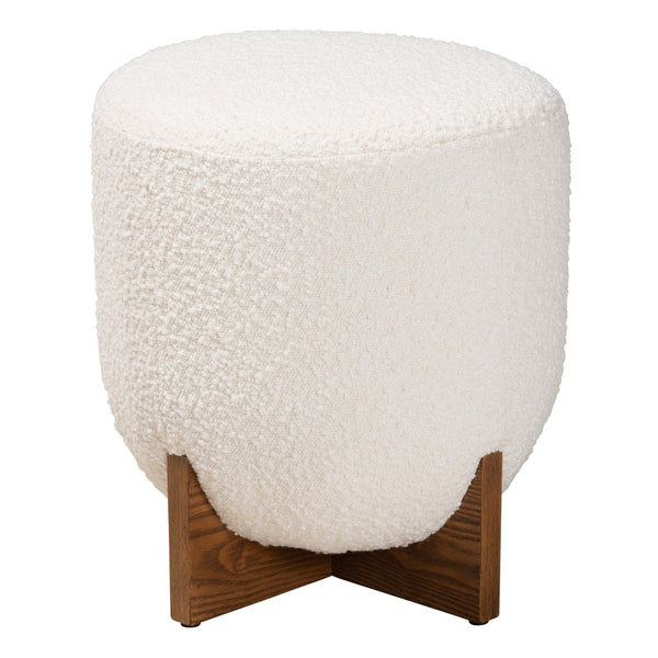 Baxton Studio Baxton Studio Fisk Cream Boucle Ottoman - Japandi Style Footstool with Walnut Cross Legs for Modern Homes BBT5475-Maya-Cream/Walnut-Foot Stool