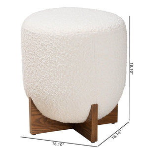 Baxton Studio Baxton Studio Fisk Cream Boucle Ottoman - Japandi Style Footstool with Walnut Cross Legs for Modern Homes BBT5475-Maya-Cream/Walnut-Foot Stool