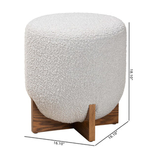Baxton Studio Baxton Studio Compact Light Grey Boucle Ottoman with Walnut Crisscross Legs for Stylish Living Spaces BBT5475-Maya-Sky Grey/Walnut-Foot Stool