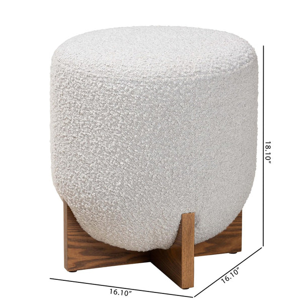 Baxton Studio Baxton Studio Compact Light Grey Boucle Ottoman with Walnut Crisscross Legs for Stylish Living Spaces BBT5475-Maya-Sky Grey/Walnut-Foot Stool