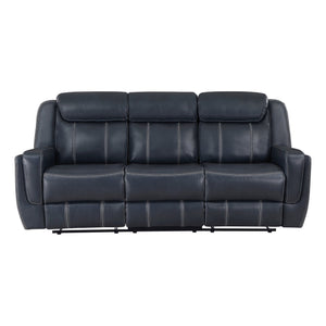 English Elm Modern Blue Dual Reclining Sofa with Drop-Down Storage, Cup Holders, USB Ports, Breathable Faux Leather 86" B011P228161