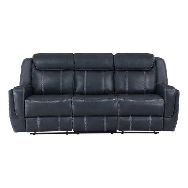 English Elm Modern Blue Dual Reclining Sofa with Drop-Down Storage, Cup Holders, USB Ports, Breathable Faux Leather 86" B011P228161