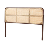 Baxton Studio Bali & Pari Lainer Modern Bohemian Dark Brown Finished Bayur Wood and Natural Rattan Queen Size Headboard