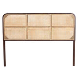 Baxton Studio Bali & Pari Lainer Modern Bohemian Dark Brown Finished Bayur Wood and Natural Rattan Queen Size Headboard