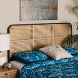 Baxton Studio Bali & Pari Lainer Modern Bohemian Dark Brown Finished Bayur Wood and Natural Rattan Queen Size Headboard