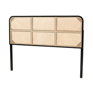 Baxton Studio Bali & Pari Lainer Modern Bohemian Black Finished Bayur Wood and Natural Rattan Queen Size Headboard