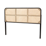 Baxton Studio Bali & Pari Lainer Modern Bohemian Black Finished Bayur Wood and Natural Rattan Queen Size Headboard