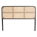 Baxton Studio Bali & Pari Lainer Modern Bohemian Black Finished Bayur Wood and Natural Rattan Queen Size Headboard