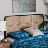 Baxton Studio Bali & Pari Lainer Modern Bohemian Black Finished Bayur Wood and Natural Rattan Queen Size Headboard